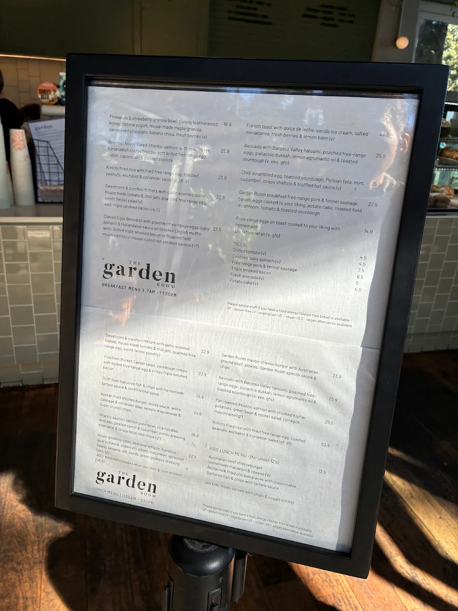 Menu, The Garden Room