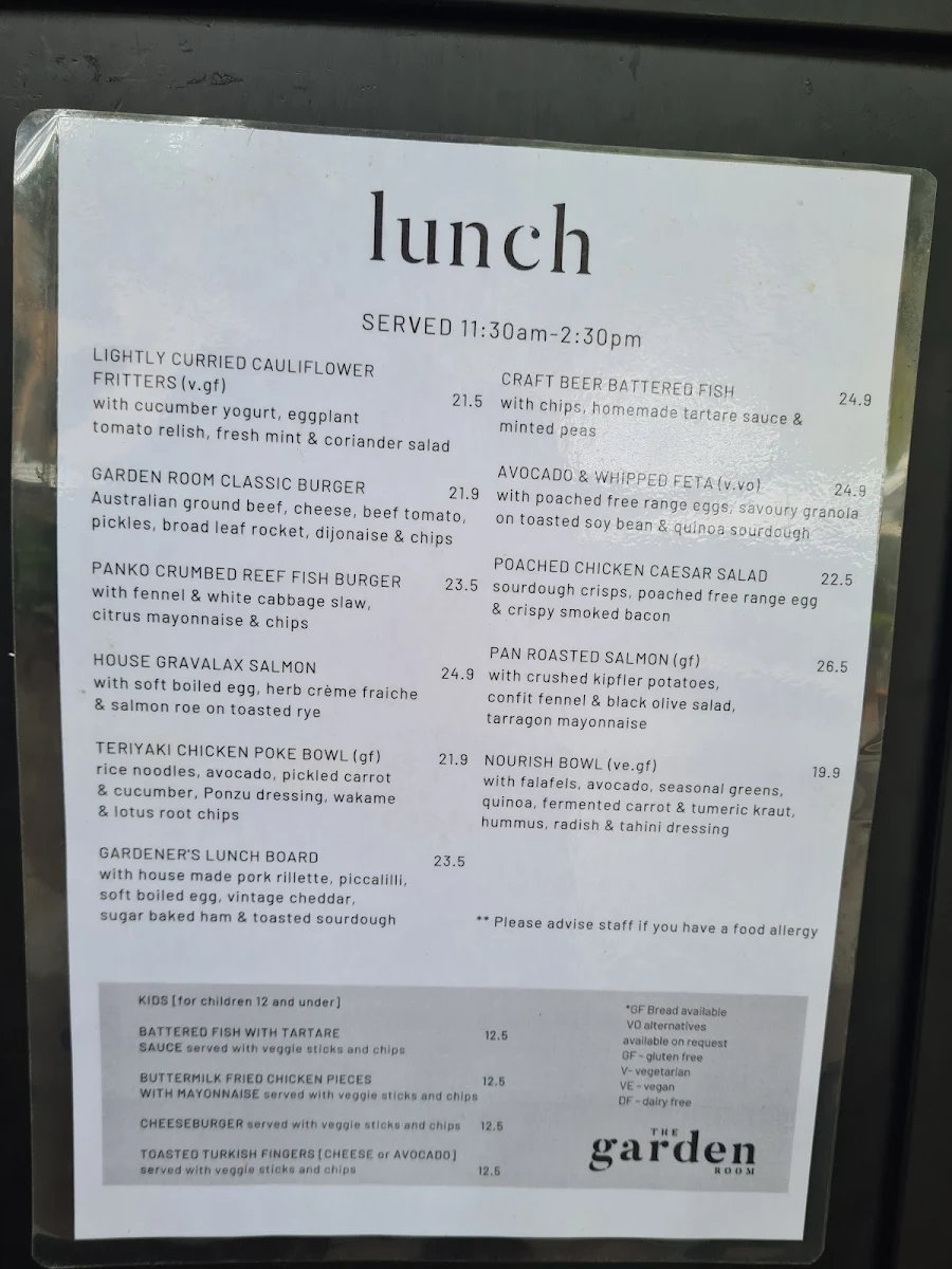 Menu, The Garden Room