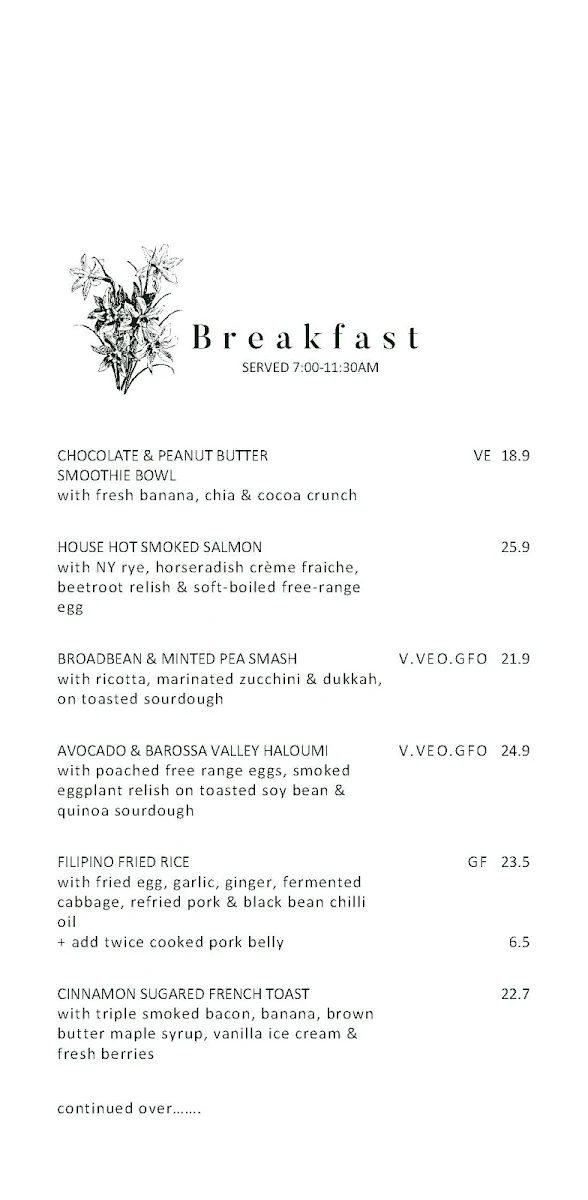Menu, The Garden Room
