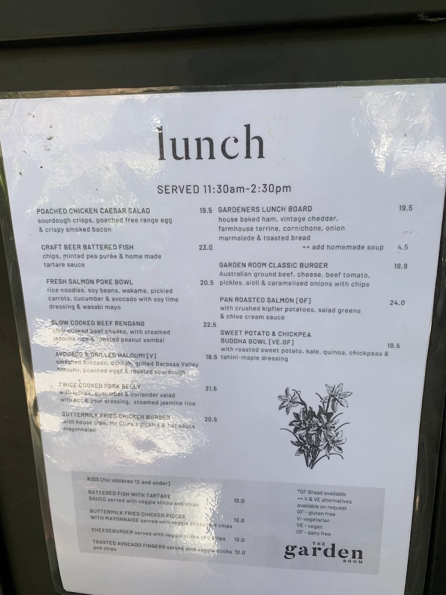 Menu, The Garden Room