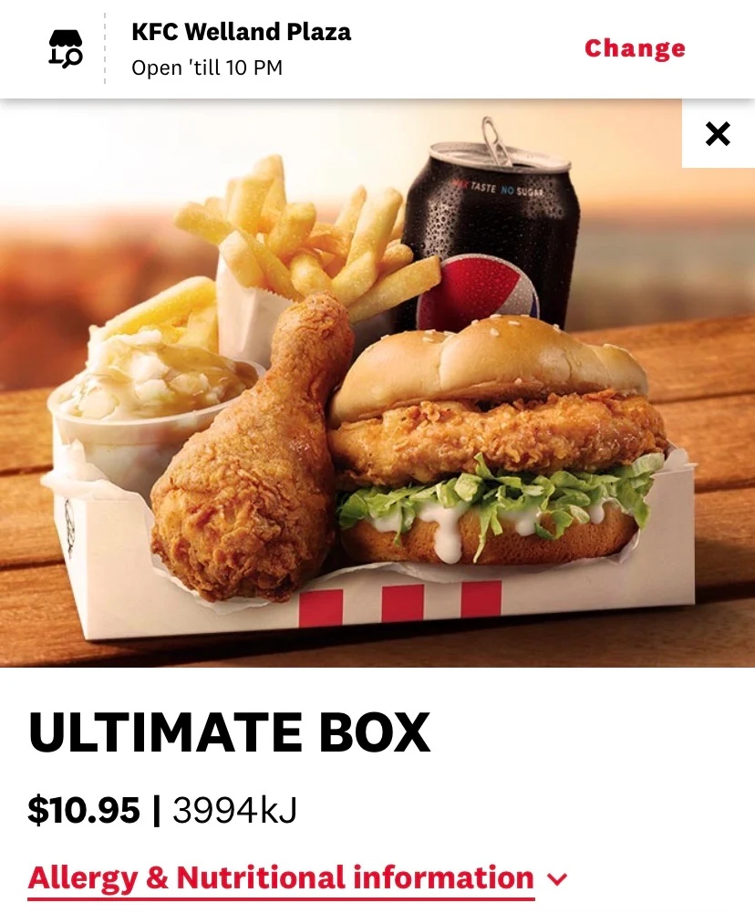 Menu, KFC Welland Plaza