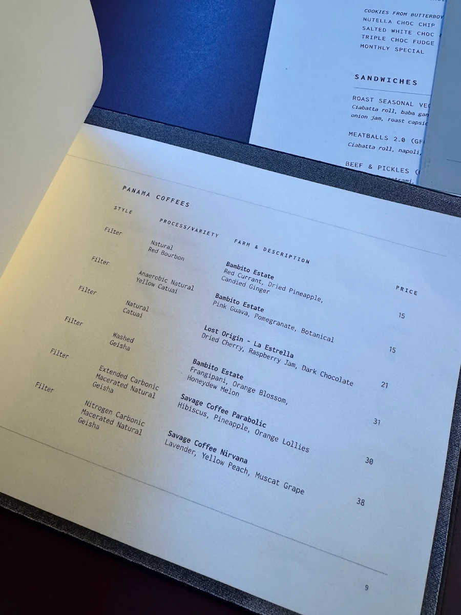 Menu, Toby's Estate Coffee Roasters Melbourne