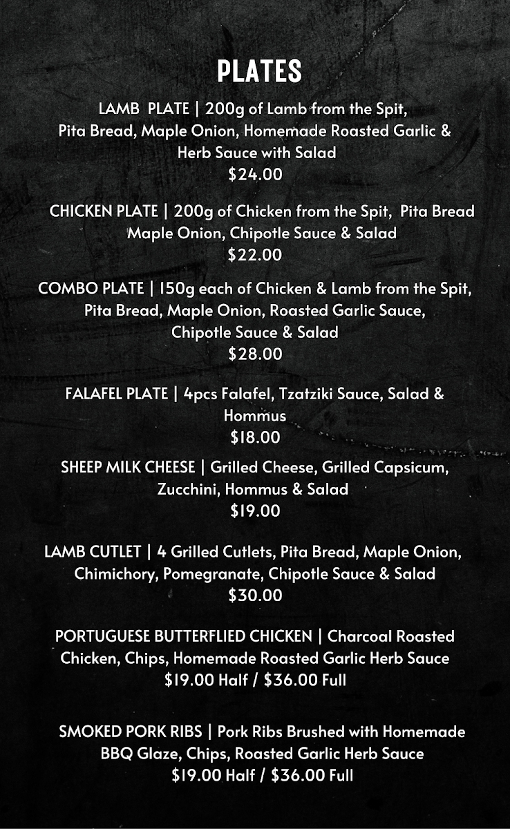 Menu, The Charcoal Hub