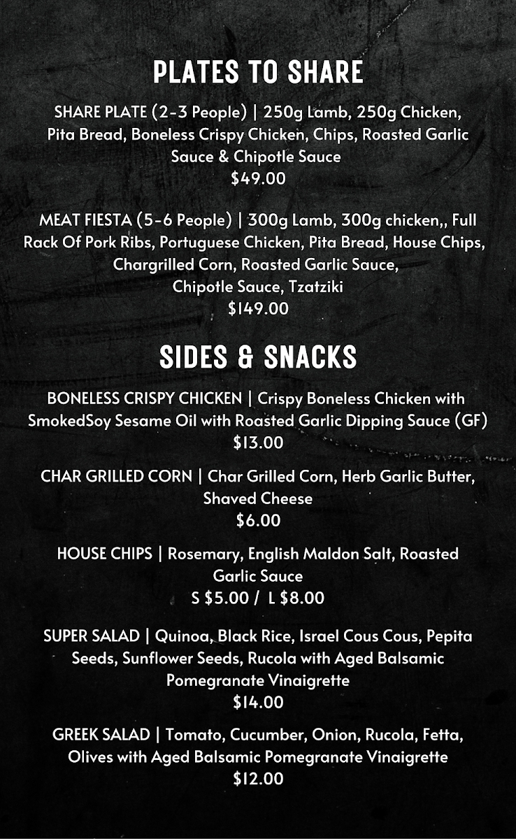 Menu, The Charcoal Hub