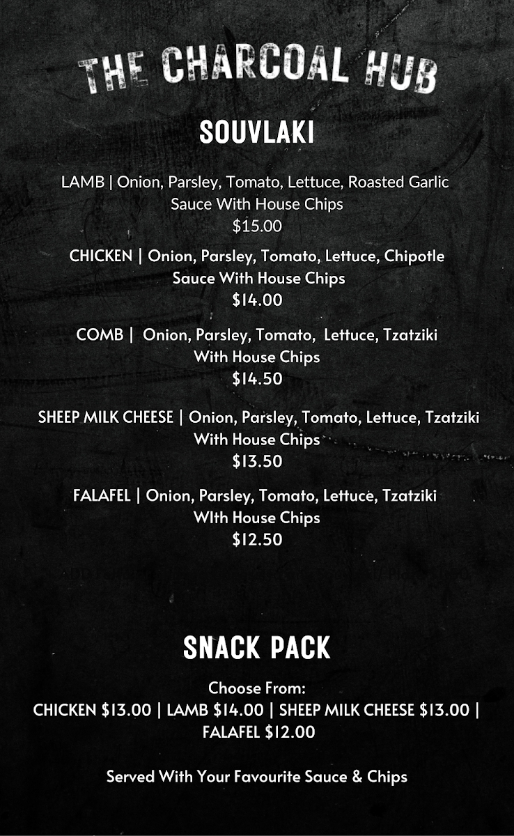 Menu, The Charcoal Hub
