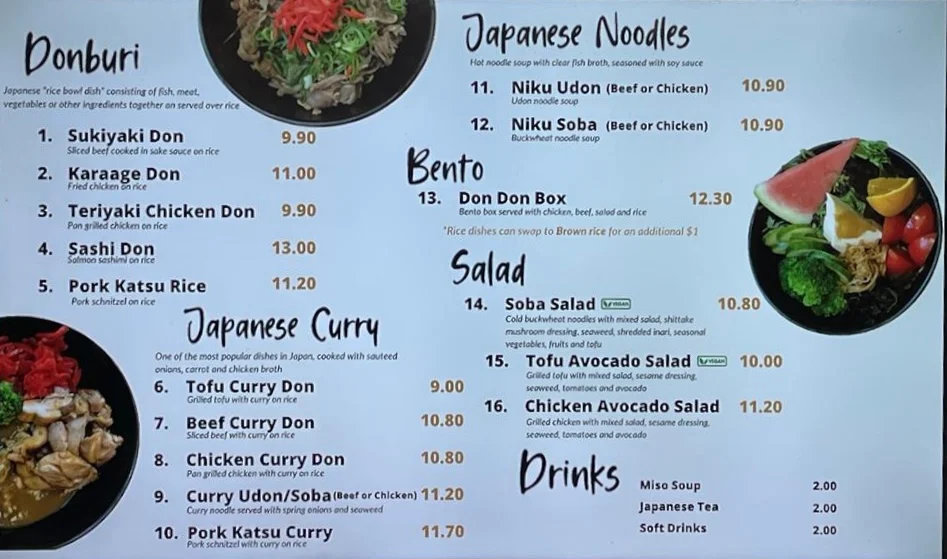 Menu, Don Tojo