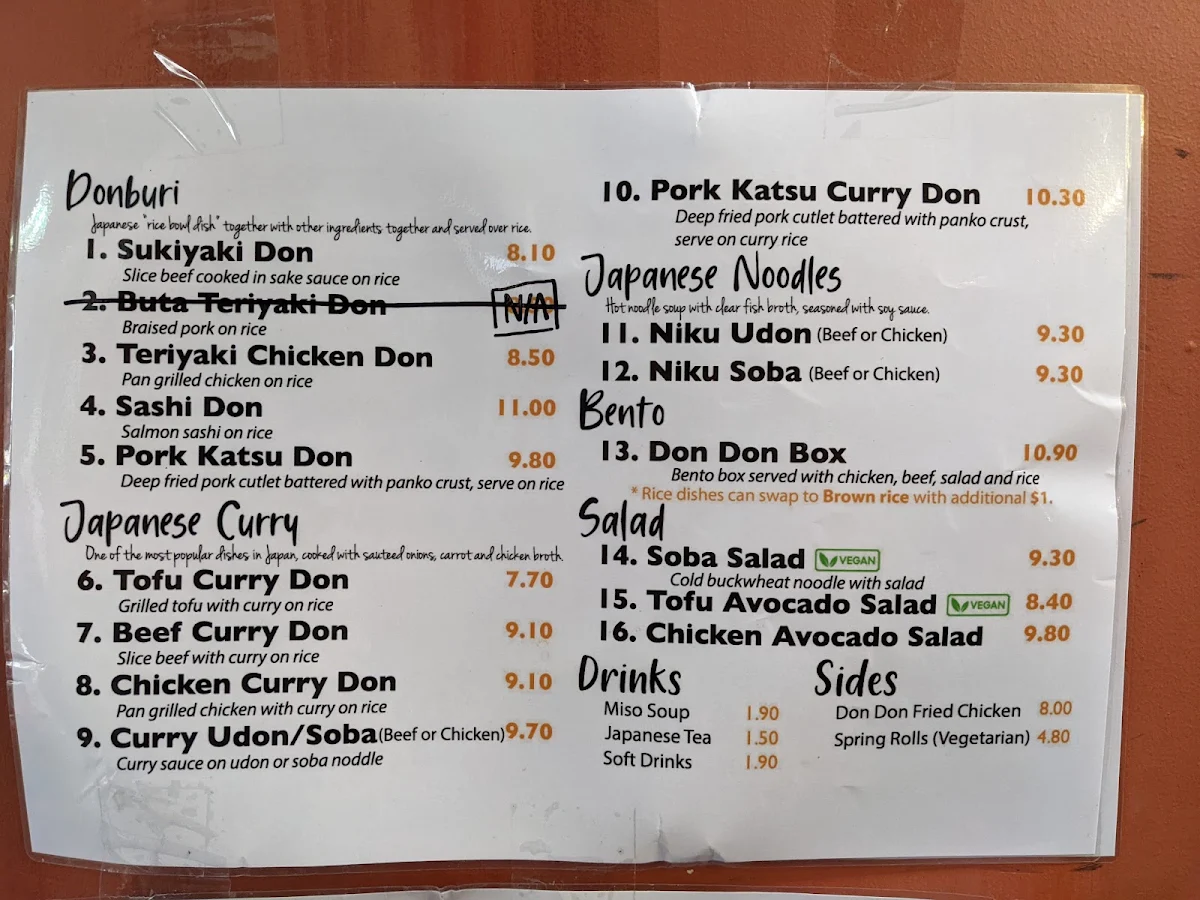 Menu, Don Tojo