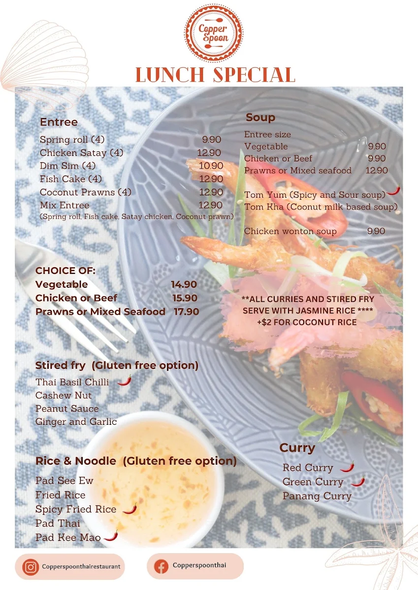 Menu, Copper Spoon Thai Restaurant & Bar
