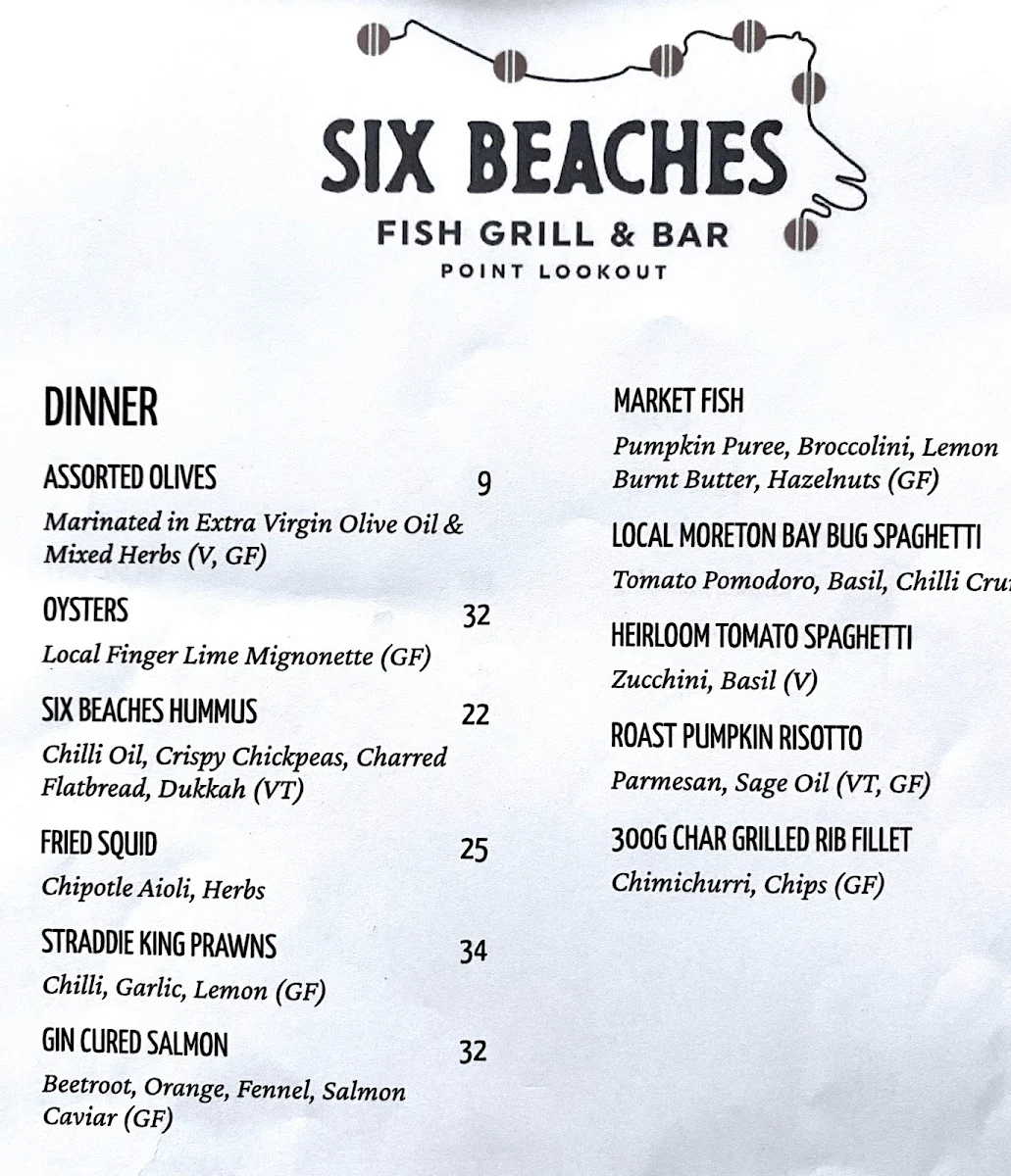Menu, Six Beaches Fish Grill and Bar