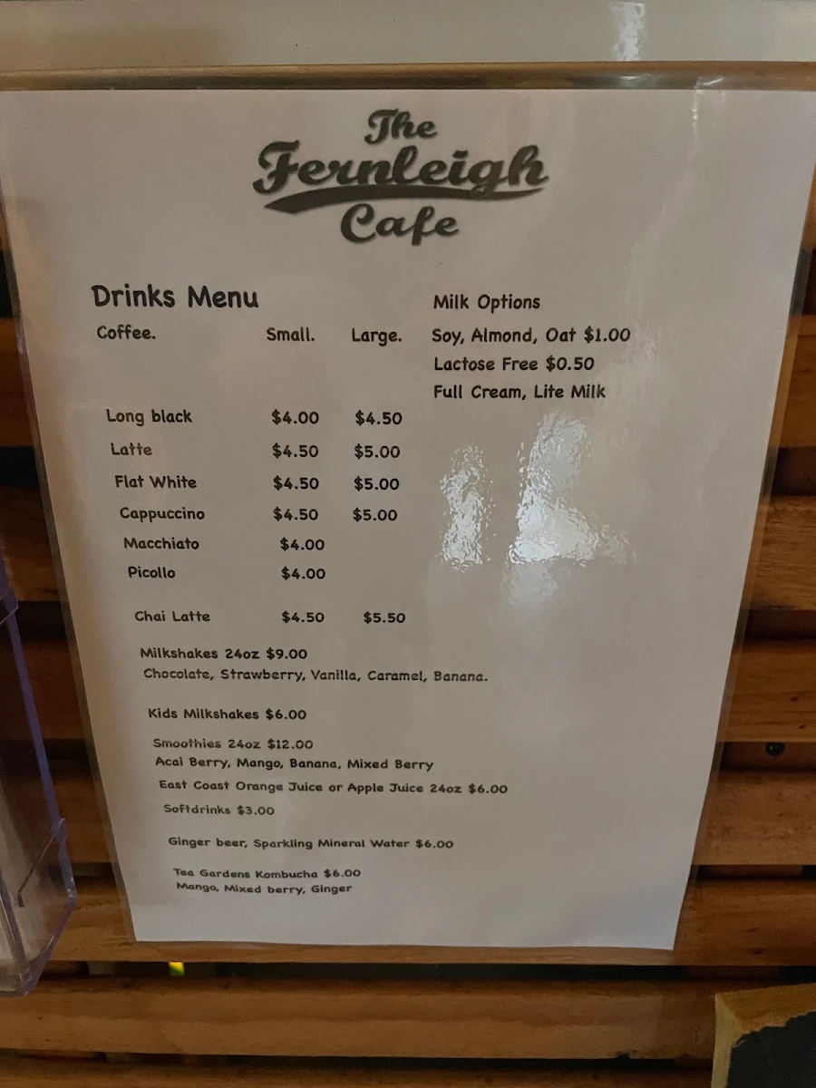 Menu, Fernleigh Cafe