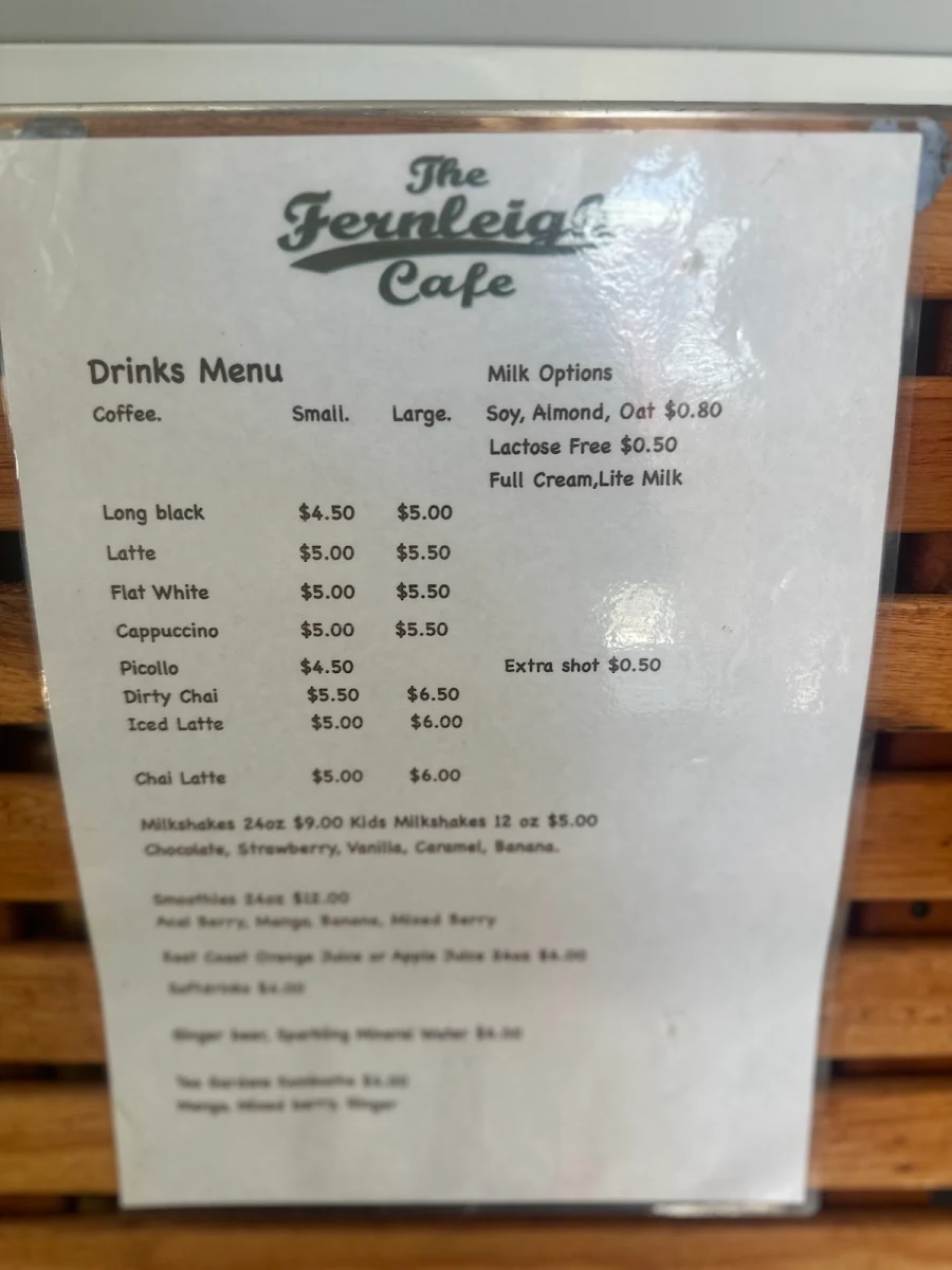 Menu, Fernleigh Cafe