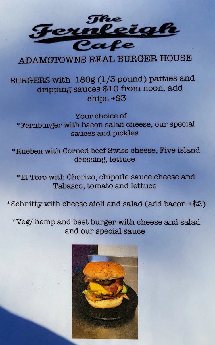 Menu, Fernleigh Cafe
