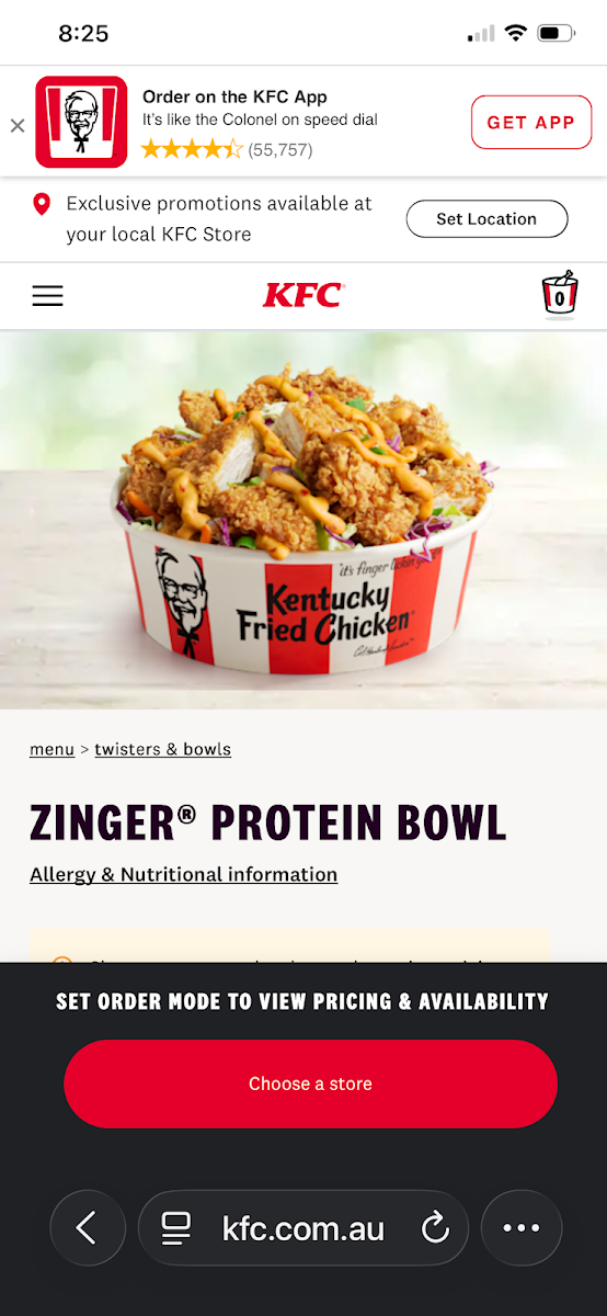 Menu, KFC Richmond South