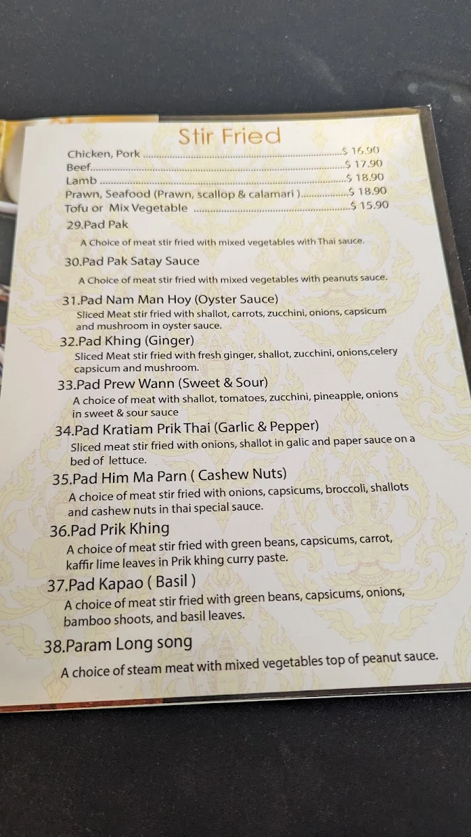 Menu, May's Thai Wynnum