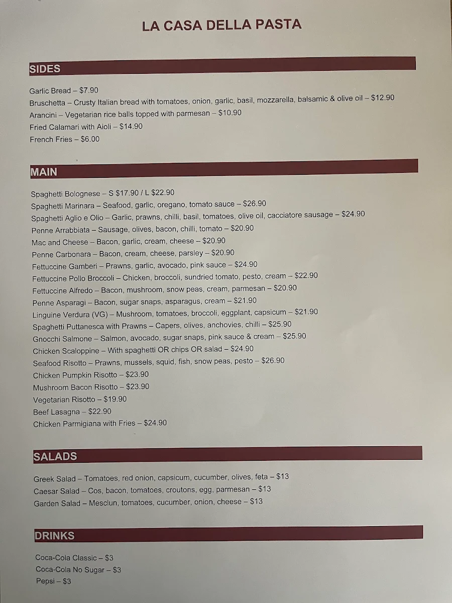 Menu, La Casa Della Pasta