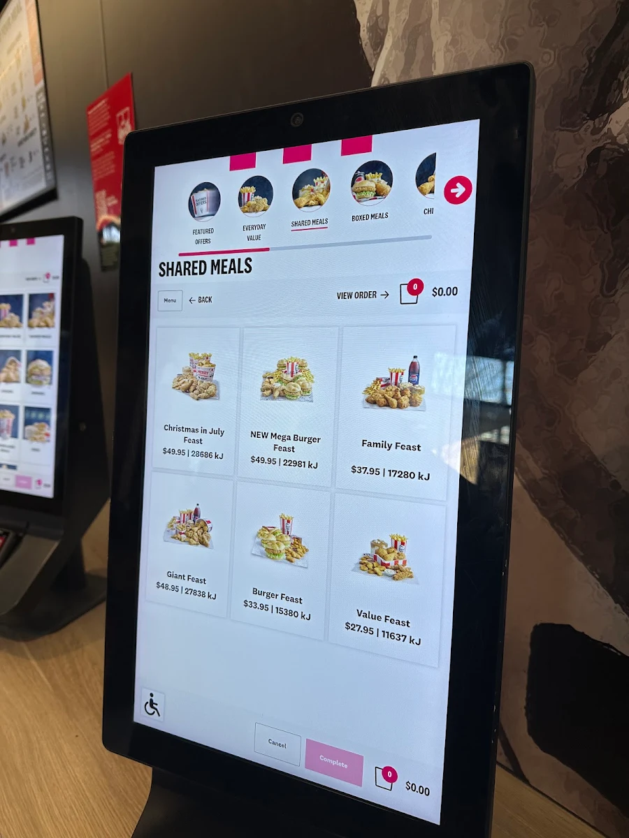 Menu, KFC 401 Swanston Street