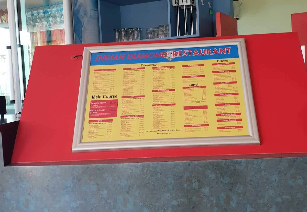 Menu, Indian Diamond Restaurant