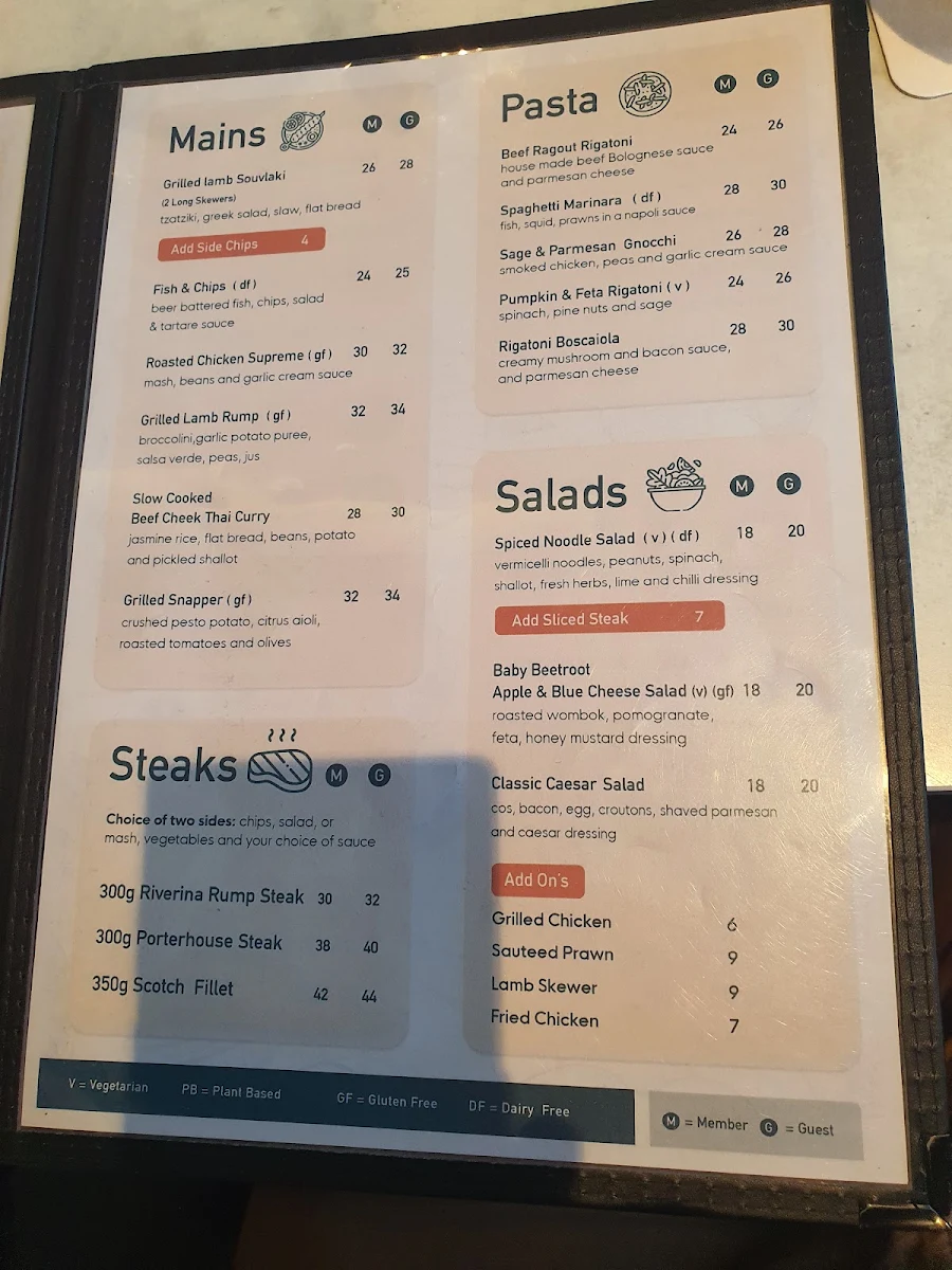 Menu, Club Austral