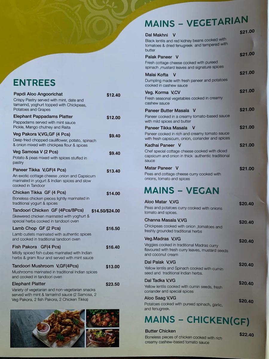 Menu, The Heritage Dining Indian Restaurant