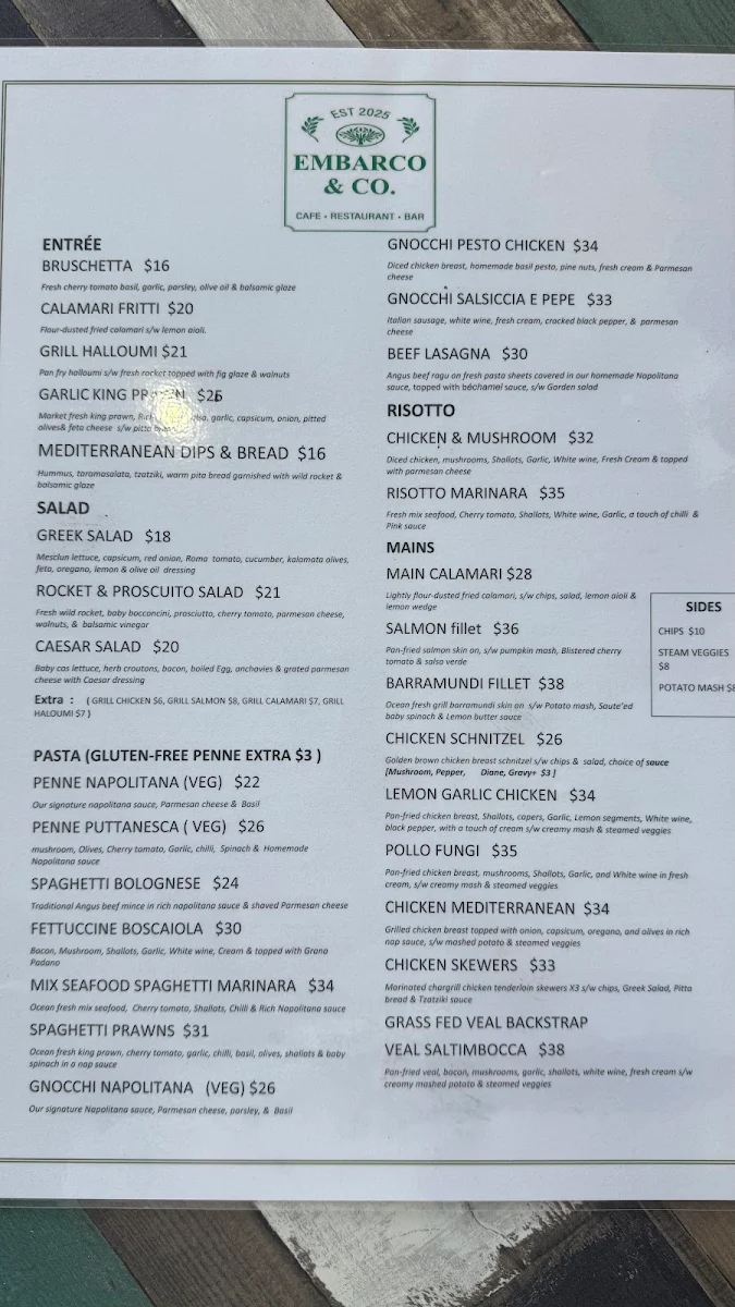 Menu, Embarco & Co.