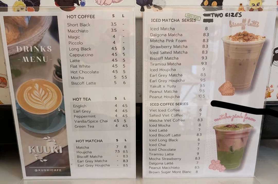 Menu, Kuuki Cafe