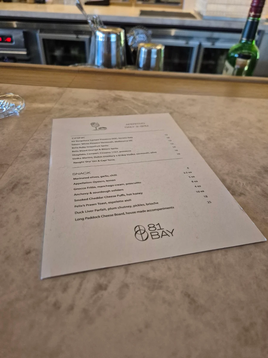 Menu, 81 Bay | Baix