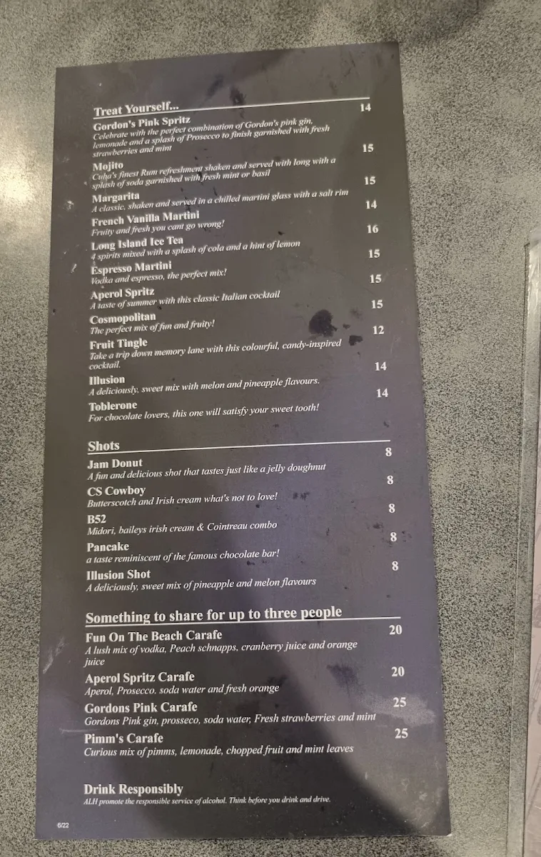 Menu, Patriots Sports Bar