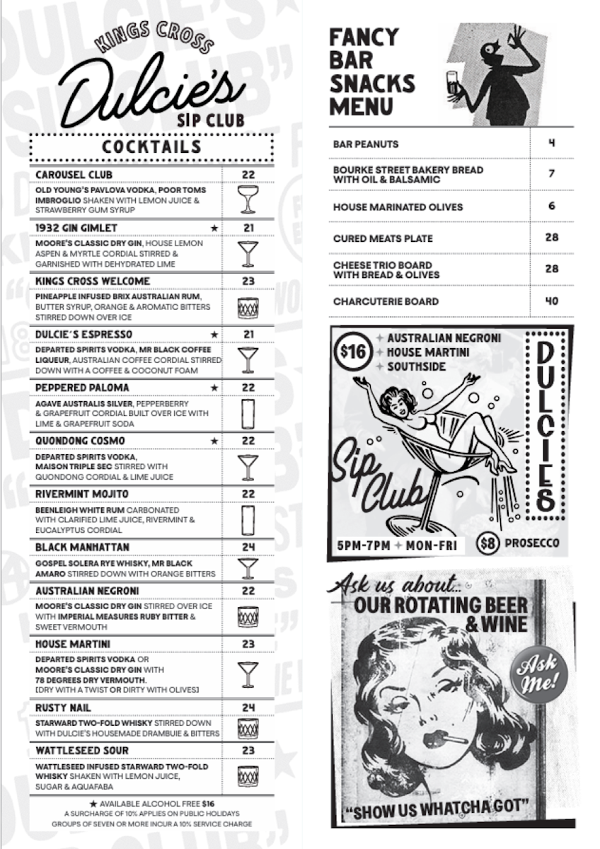 Menu, Dulcie's Kings Cross