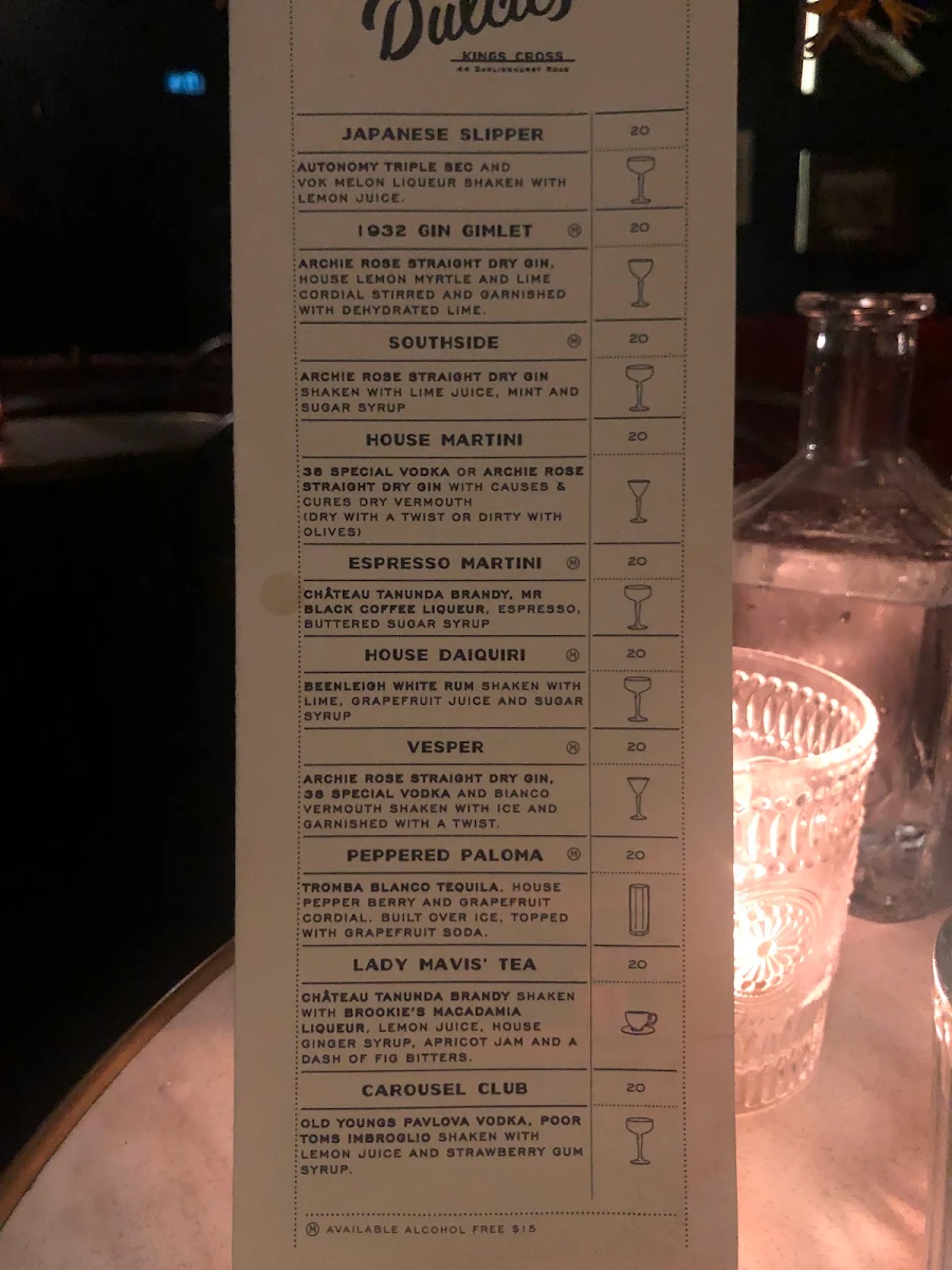 Menu, Dulcie's Kings Cross