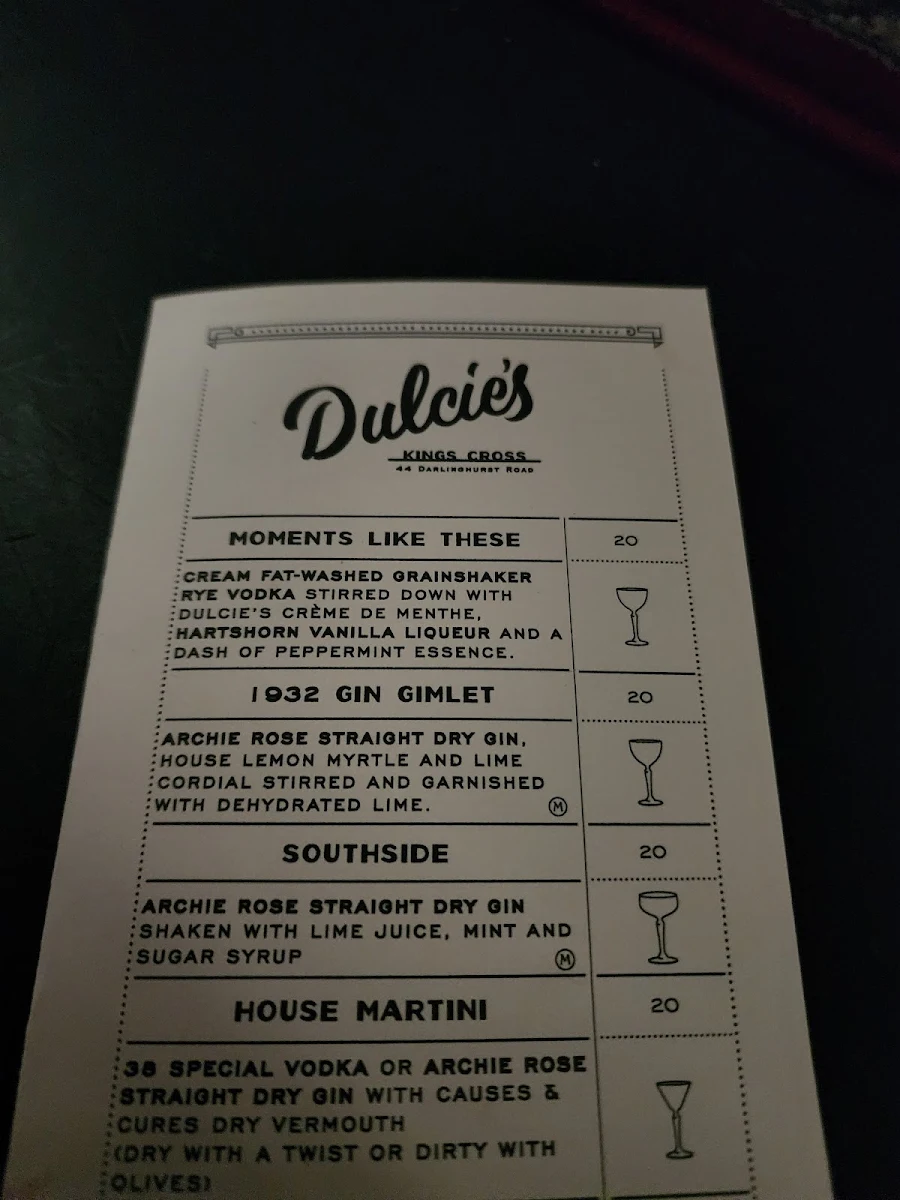 Menu, Dulcie's Kings Cross