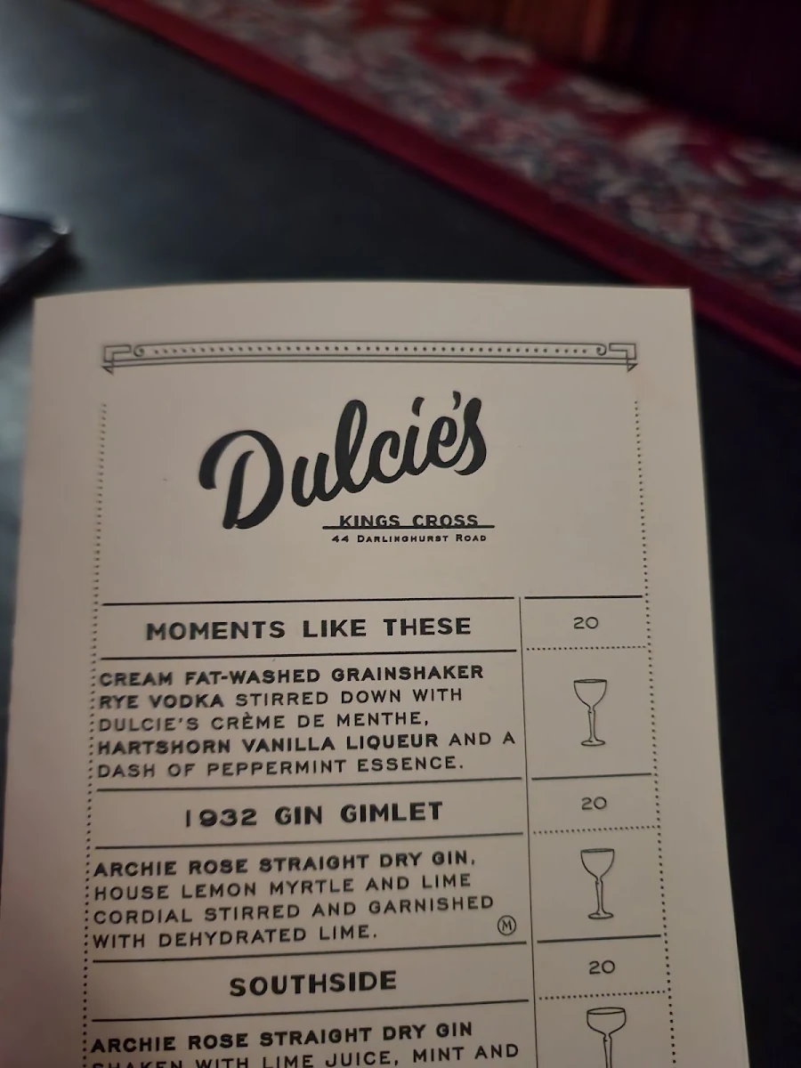 Menu, Dulcie's Kings Cross