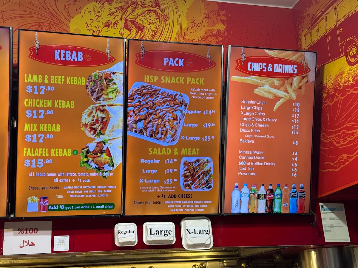 Menu, Surfers Pizza Kebab (SPK Cavill)