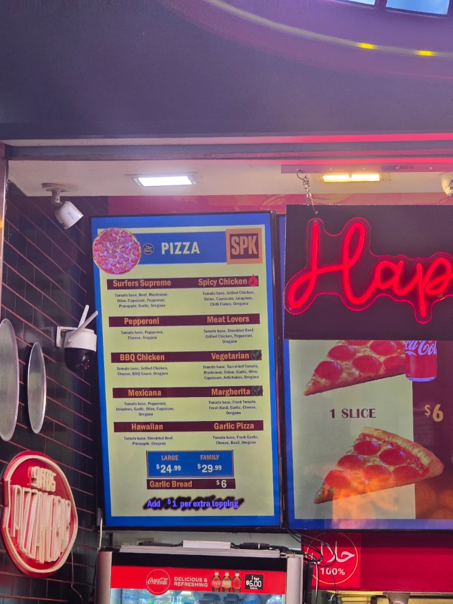 Menu, Surfers Pizza Kebab (SPK Cavill)