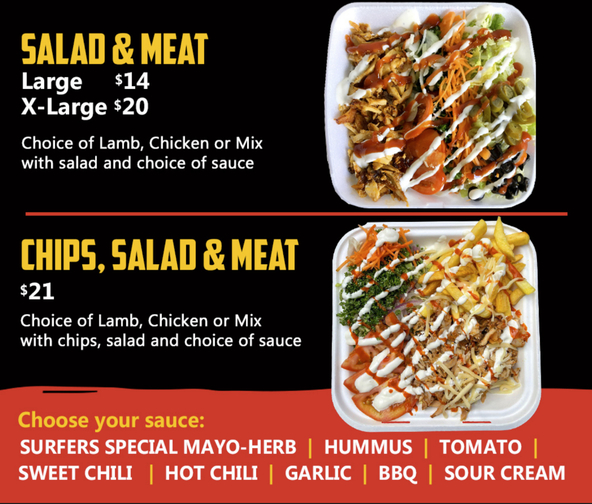 Menu, Surfers Pizza Kebab (SPK Cavill)