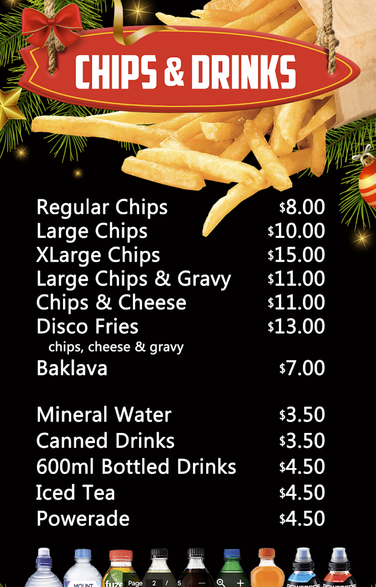 Menu, Surfers Pizza Kebab (SPK Cavill)