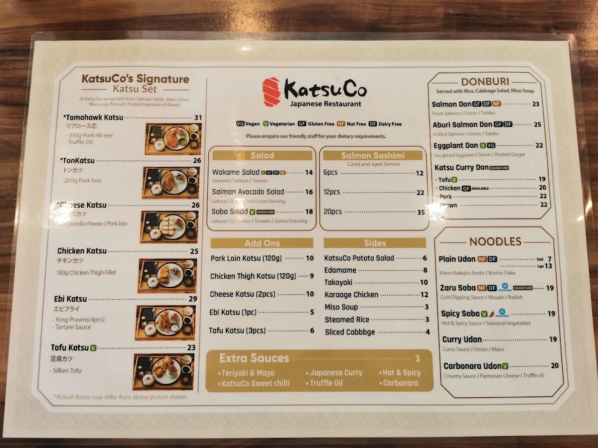 Menu, KatsuCo North Lakes