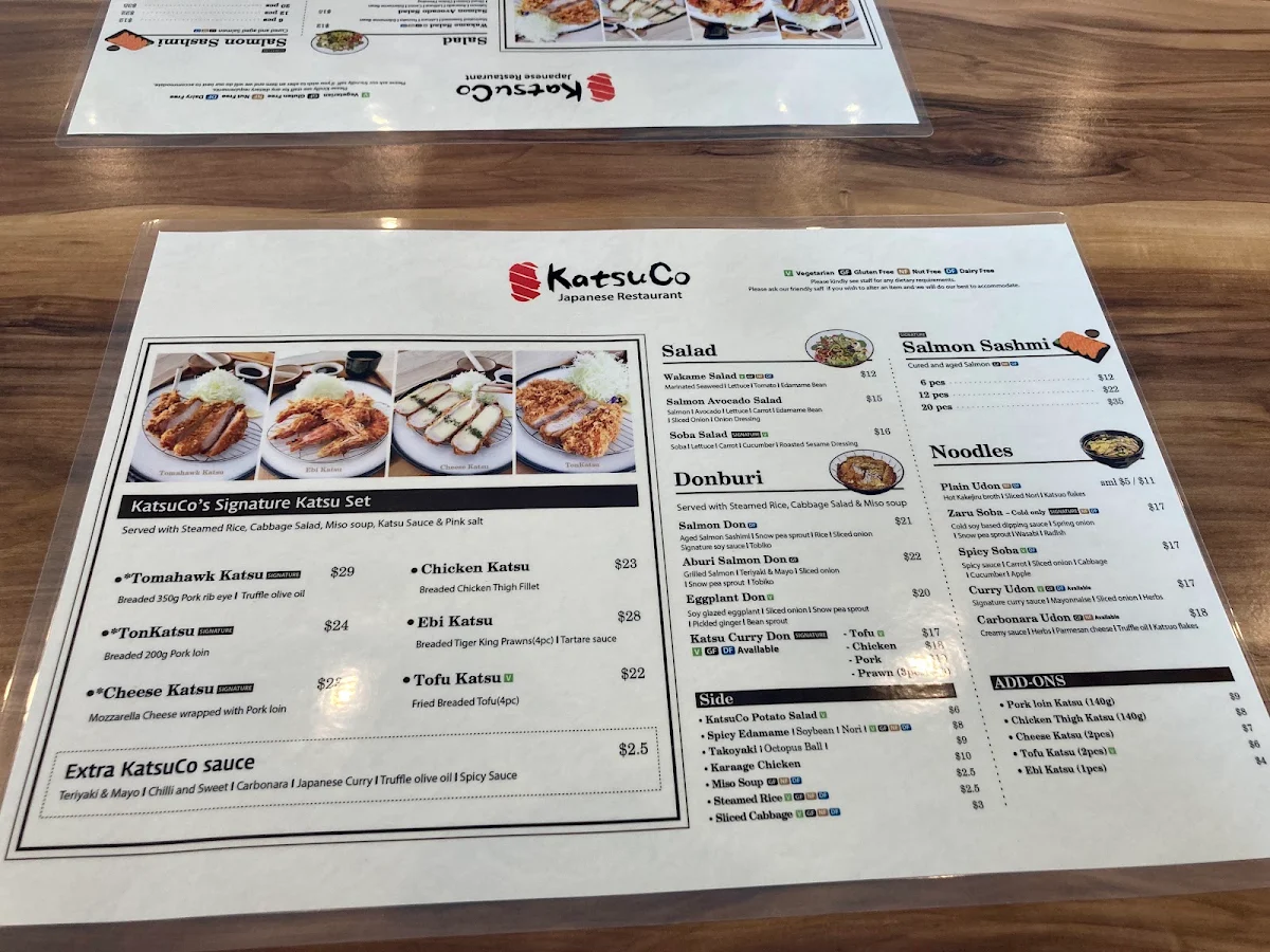 Menu, KatsuCo North Lakes