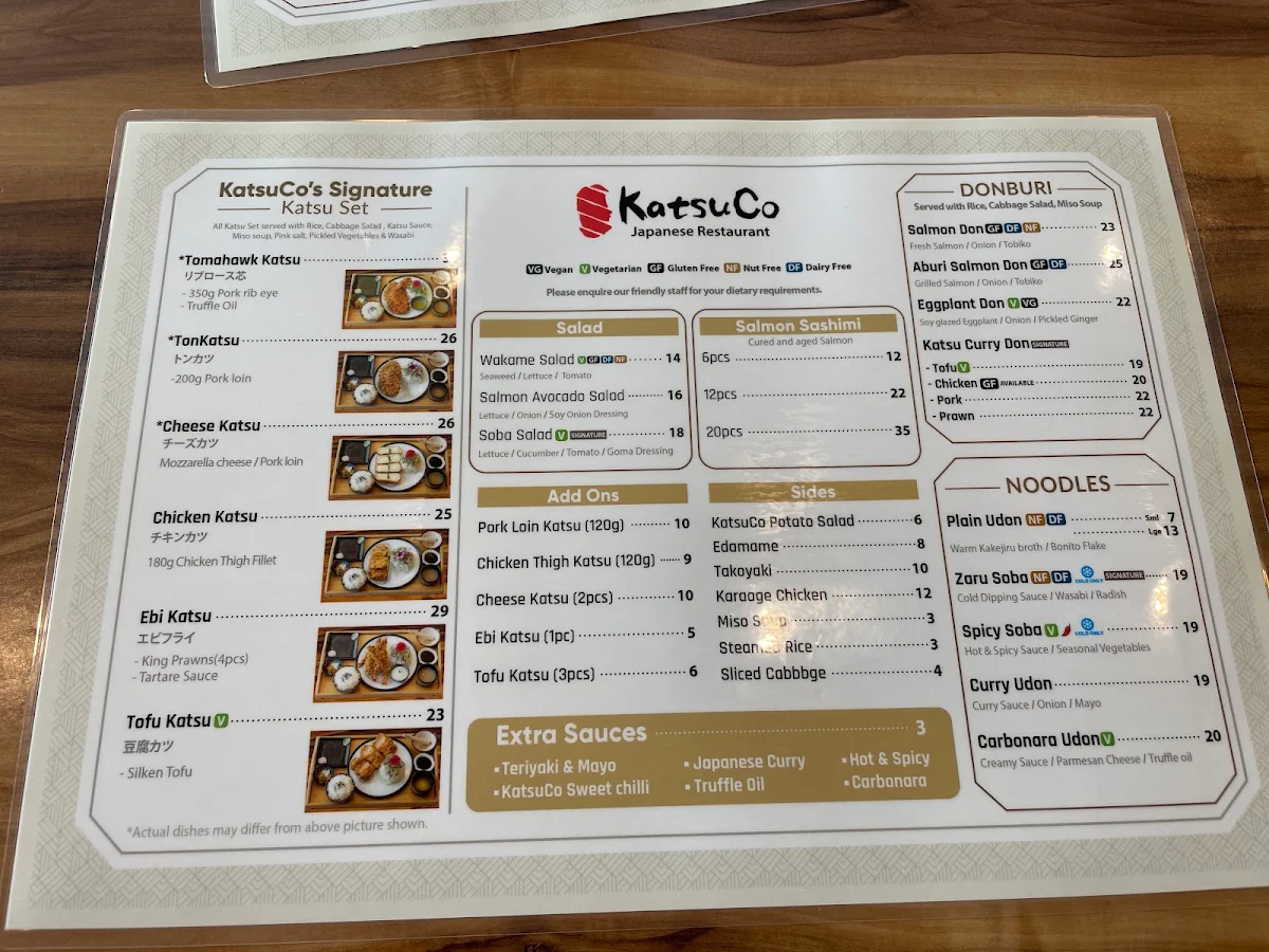 Menu, KatsuCo North Lakes