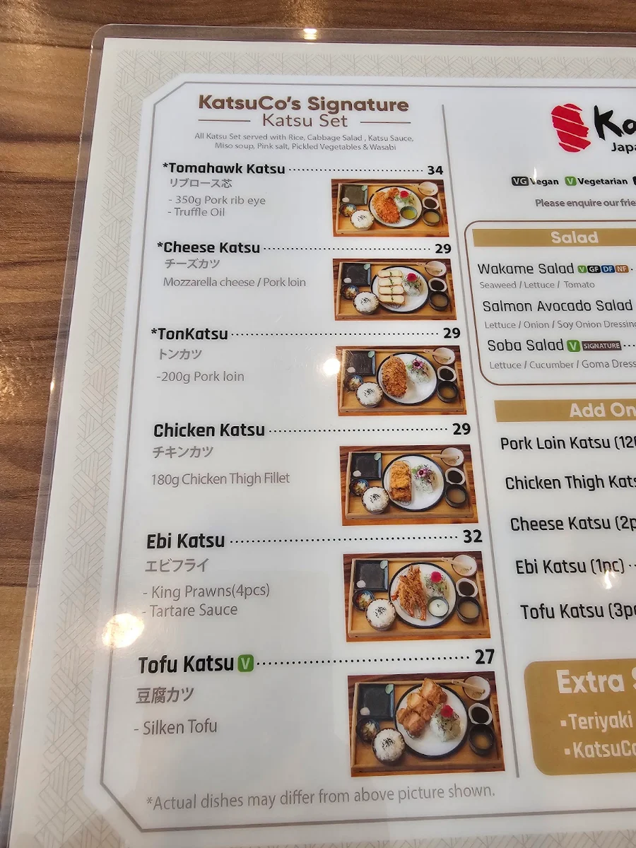 Menu, KatsuCo North Lakes