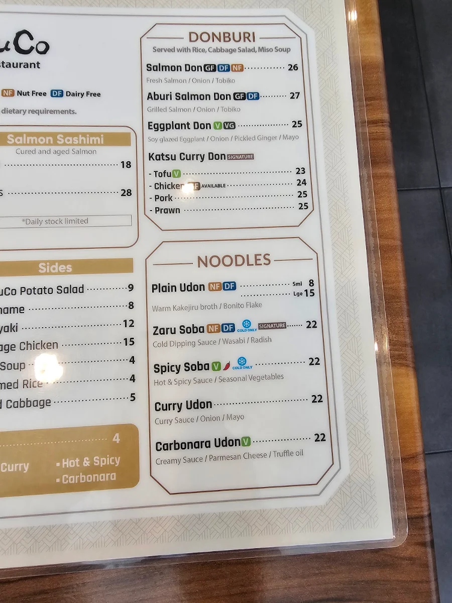 Menu, KatsuCo North Lakes