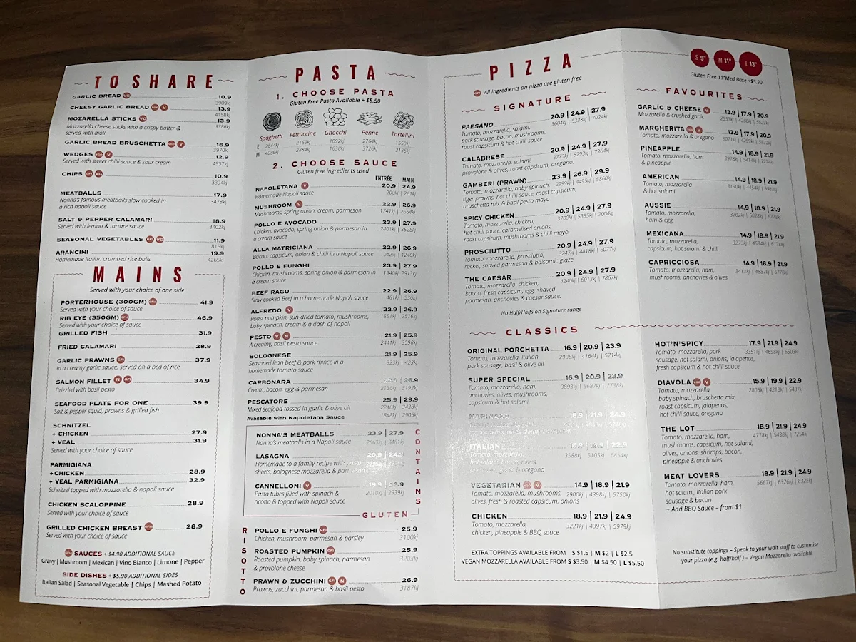 Menu, La Porchetta | Best Italian Restaurant in Frankston