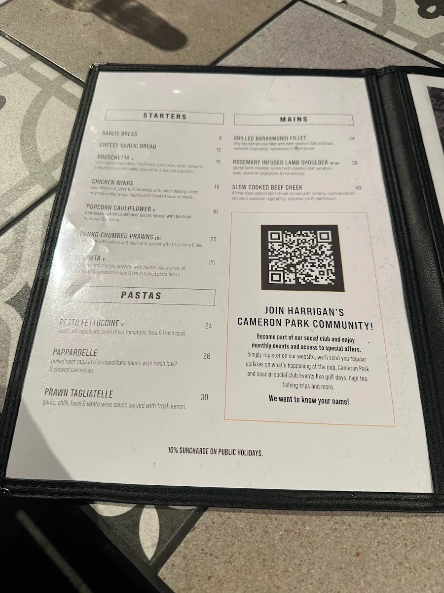 Menu, Harrigan's Cameron Park