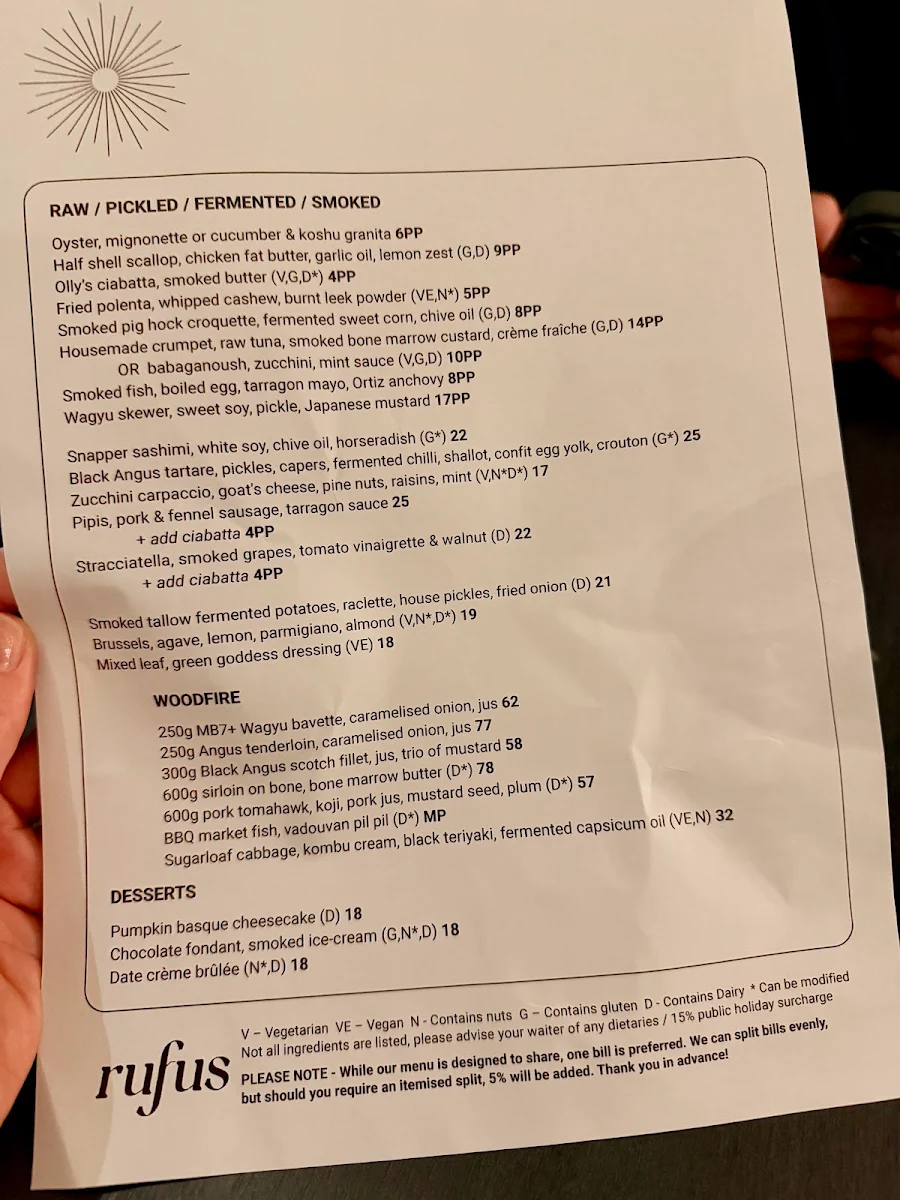 Menu, Rufus