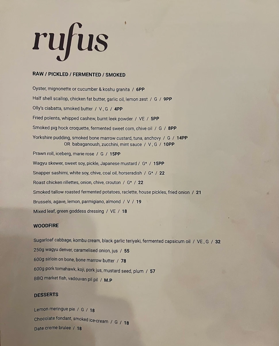 Menu, Rufus
