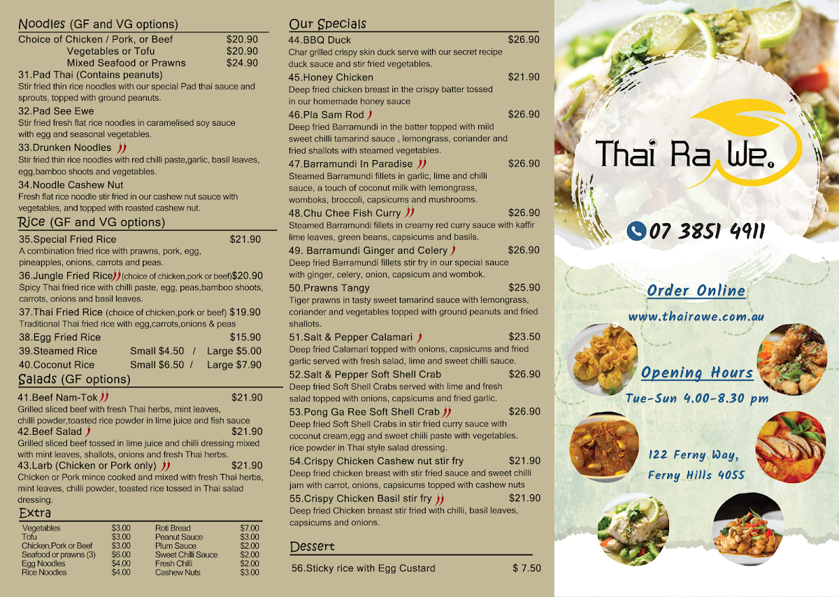 Menu, Thai Ra We