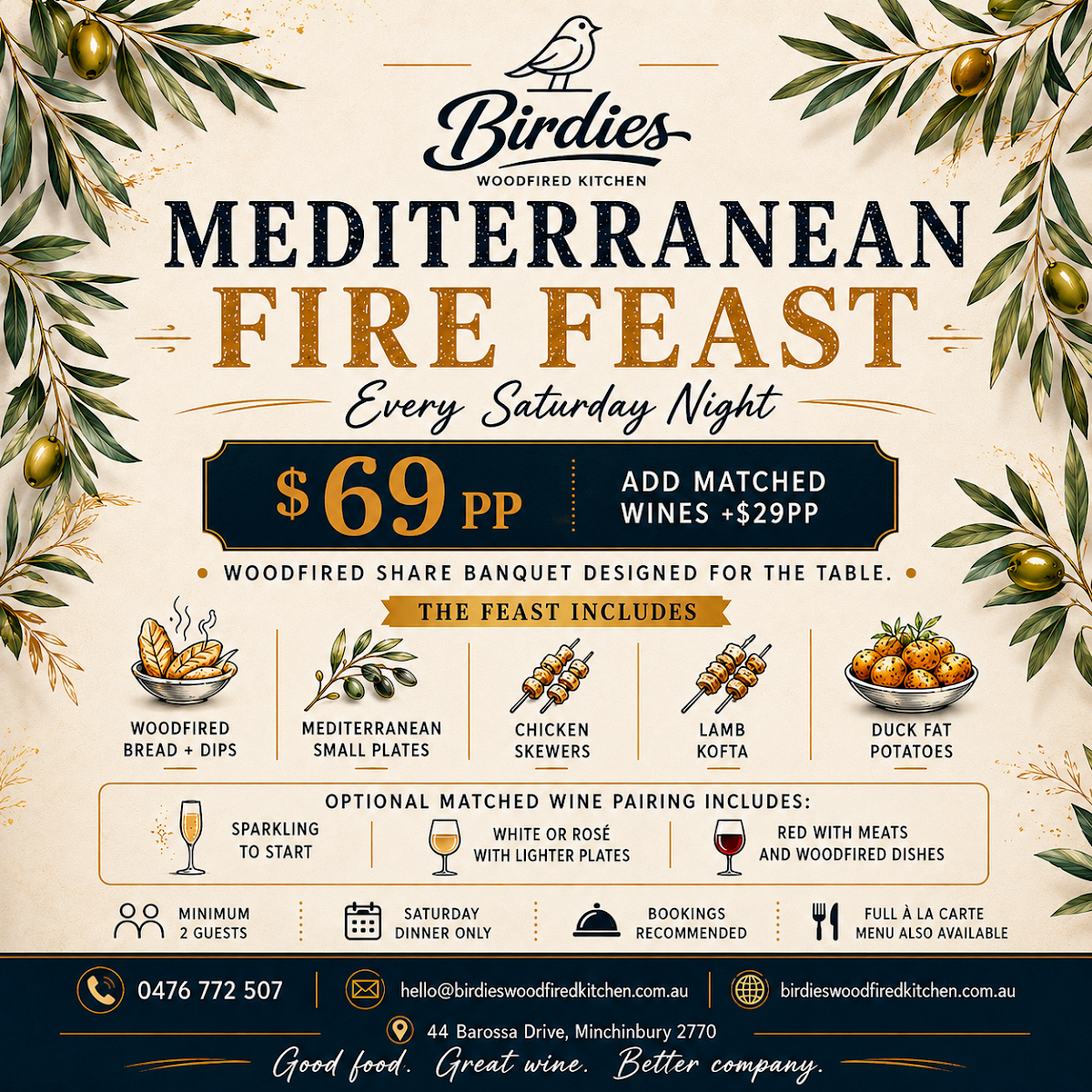 Menu, The Birdhouse (Birdies Woodfired Kitchen)
