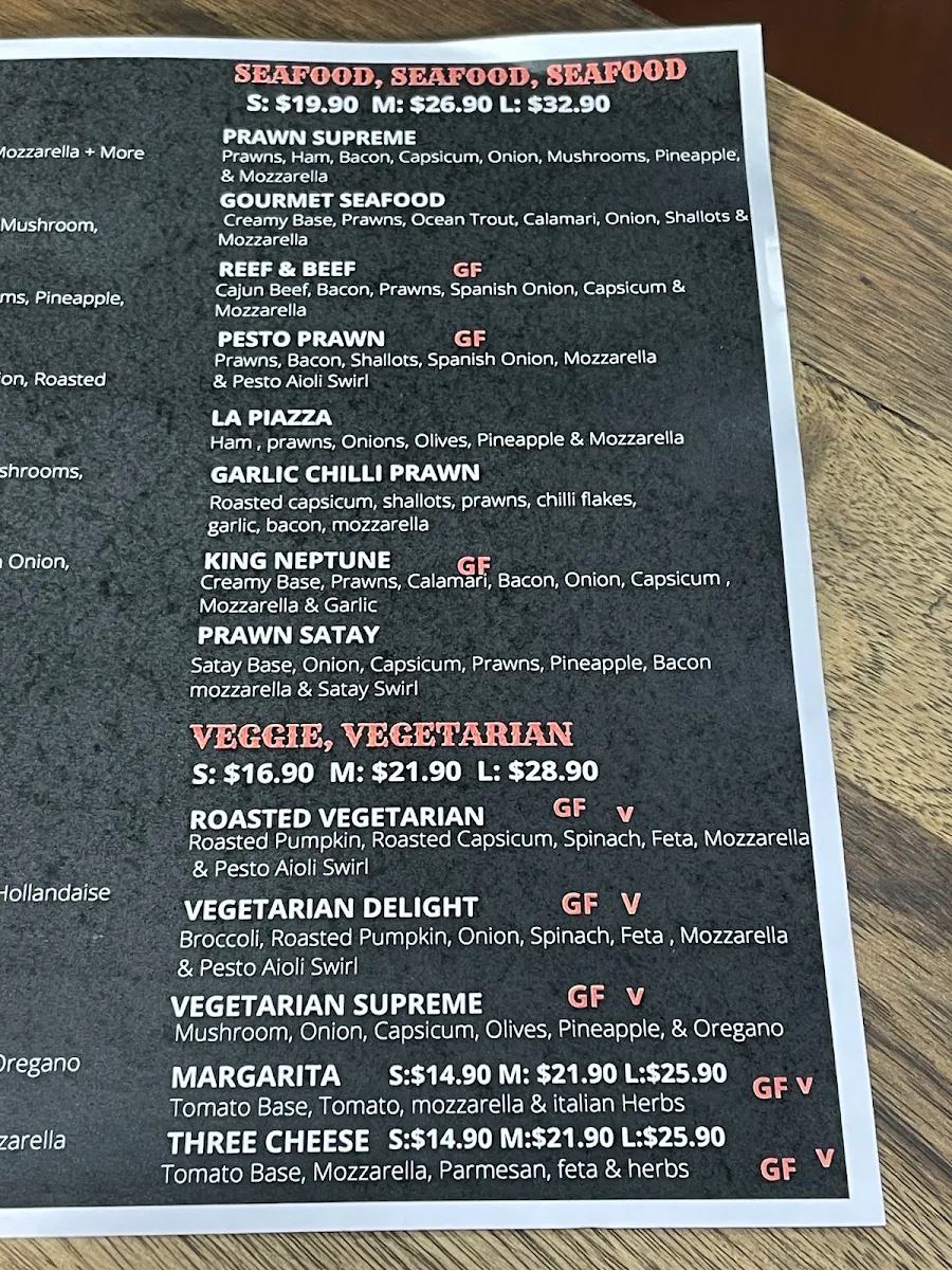 Menu, Do One Pizza