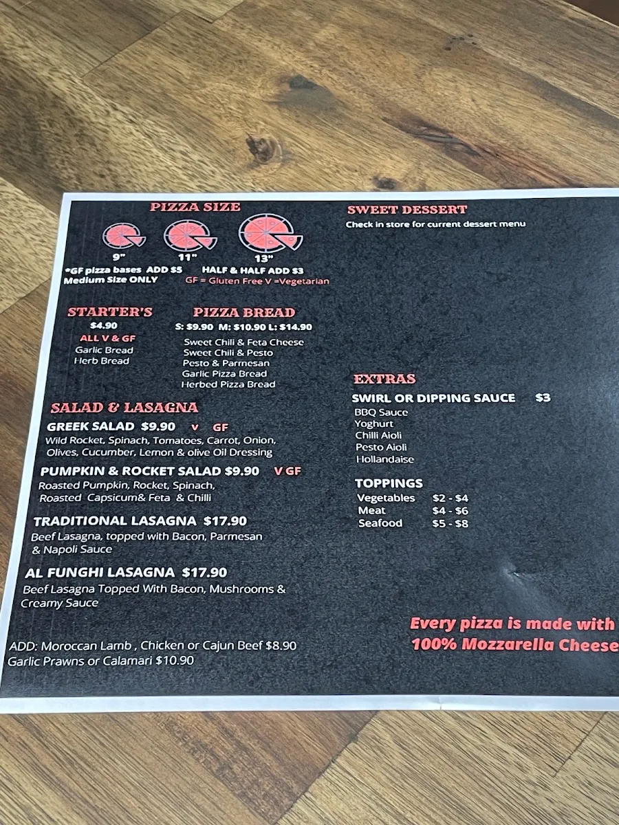Menu, Do One Pizza