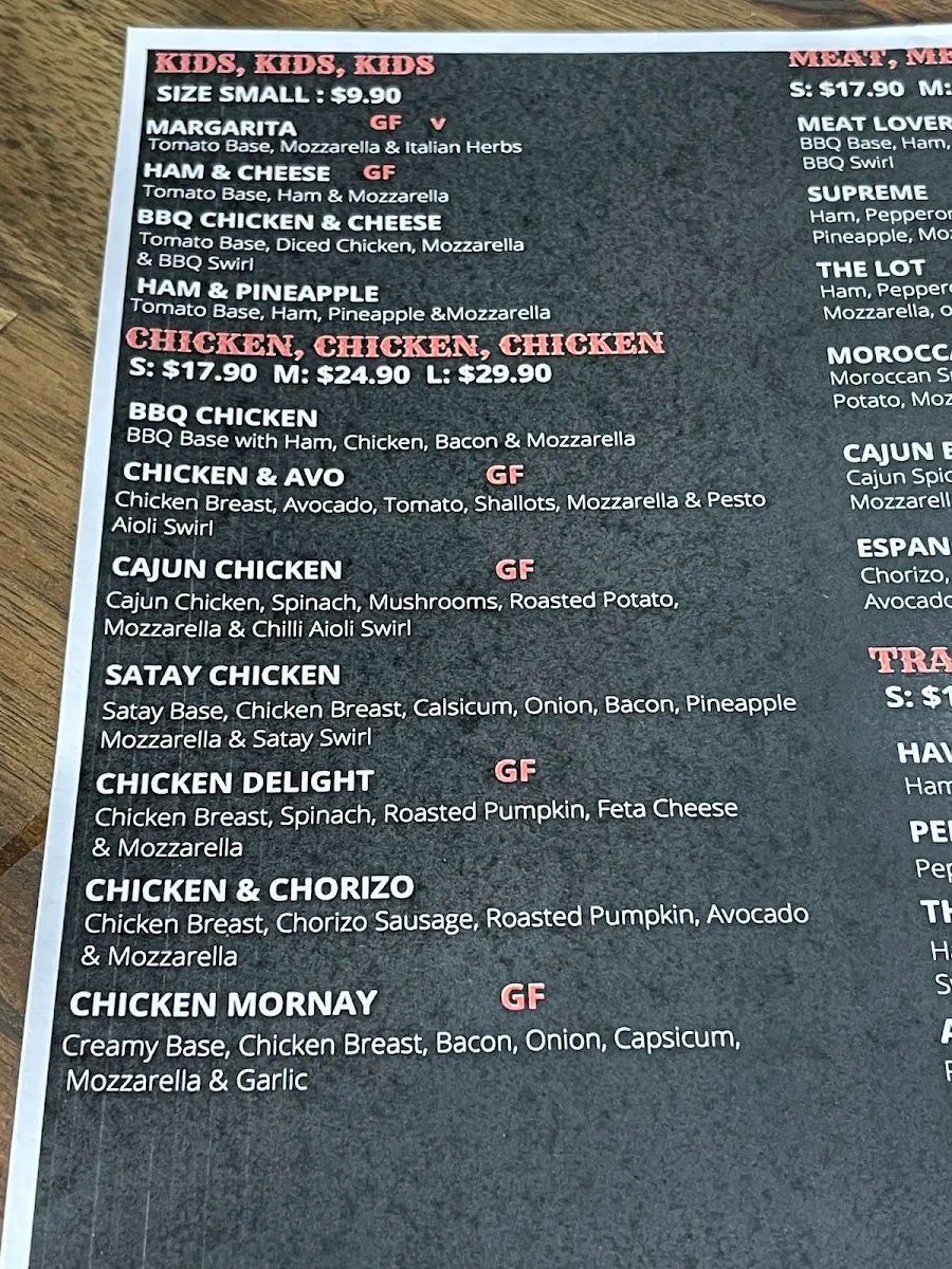 Menu, Do One Pizza