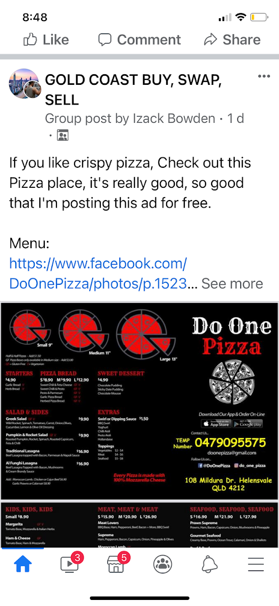 Menu, Do One Pizza
